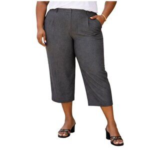 Avenue Plus Size 18 Trousers Cropped Womens Gray Pleated Side Pocket Capris